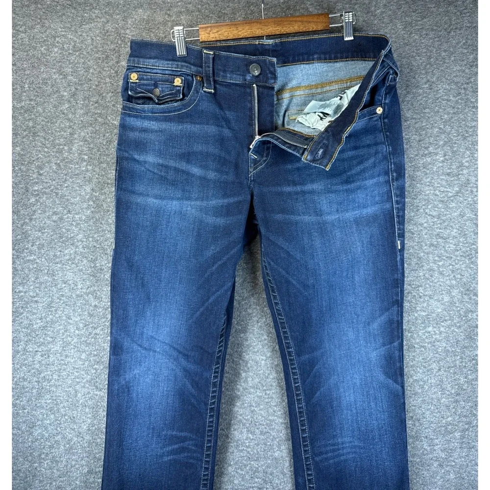 True Religion Ricky Flap SE Jeans Mens 36 Dark Wash Straight Leg Stretch Denim